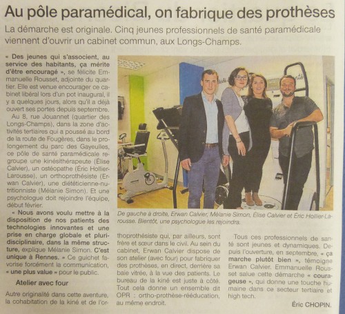 Ouest France de Rennes : Article sur OPR et le cabinet paramédical